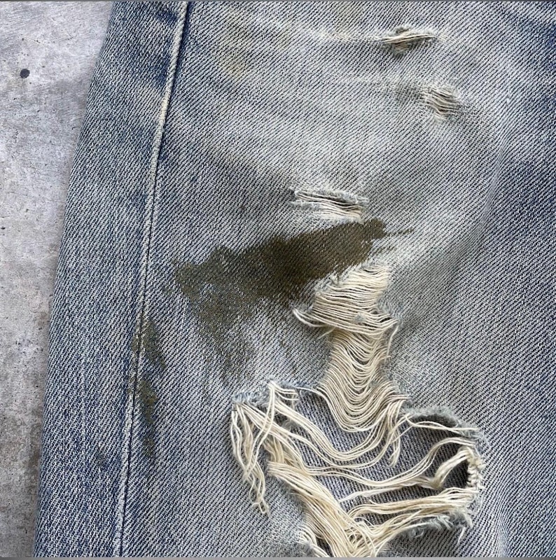 Vintage Edwin Japan Denim Distressed Jeans Rivna Byxor Slitna W29x31 bild 5