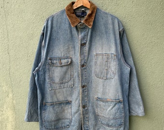 Vintage Polo by Ralph Lauren Dirty Faded Button Denim Jacket Vintage Polo By Ralph Lauren Utility Tactical Multipocket Jeans Jacket Size XXL
