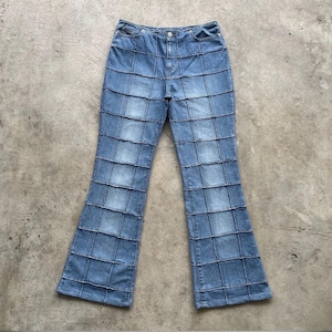 Vintage japanska bleknade Hagi-jeans med lapptäcke, utsvängda byxor, bootcut, 29x29