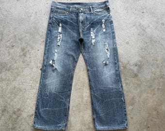 Vintage Japanese Jeans Distressed Faded Denim Pants (W36x27)