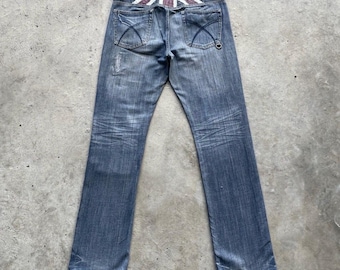 Spodnie Vintage In The Attic Denim Japan Punk z przetarciami, wyblakłe, szerokie na 33x33 cale