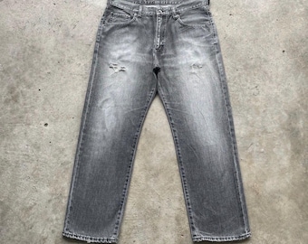 Vintage Japanische Denim Verblasste Schwarze Distressed Jeans Hose W34x28