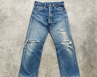 Vintage Levi's 503 Big E Distressed Denim Selvedge Jeans Pants W31x28.5