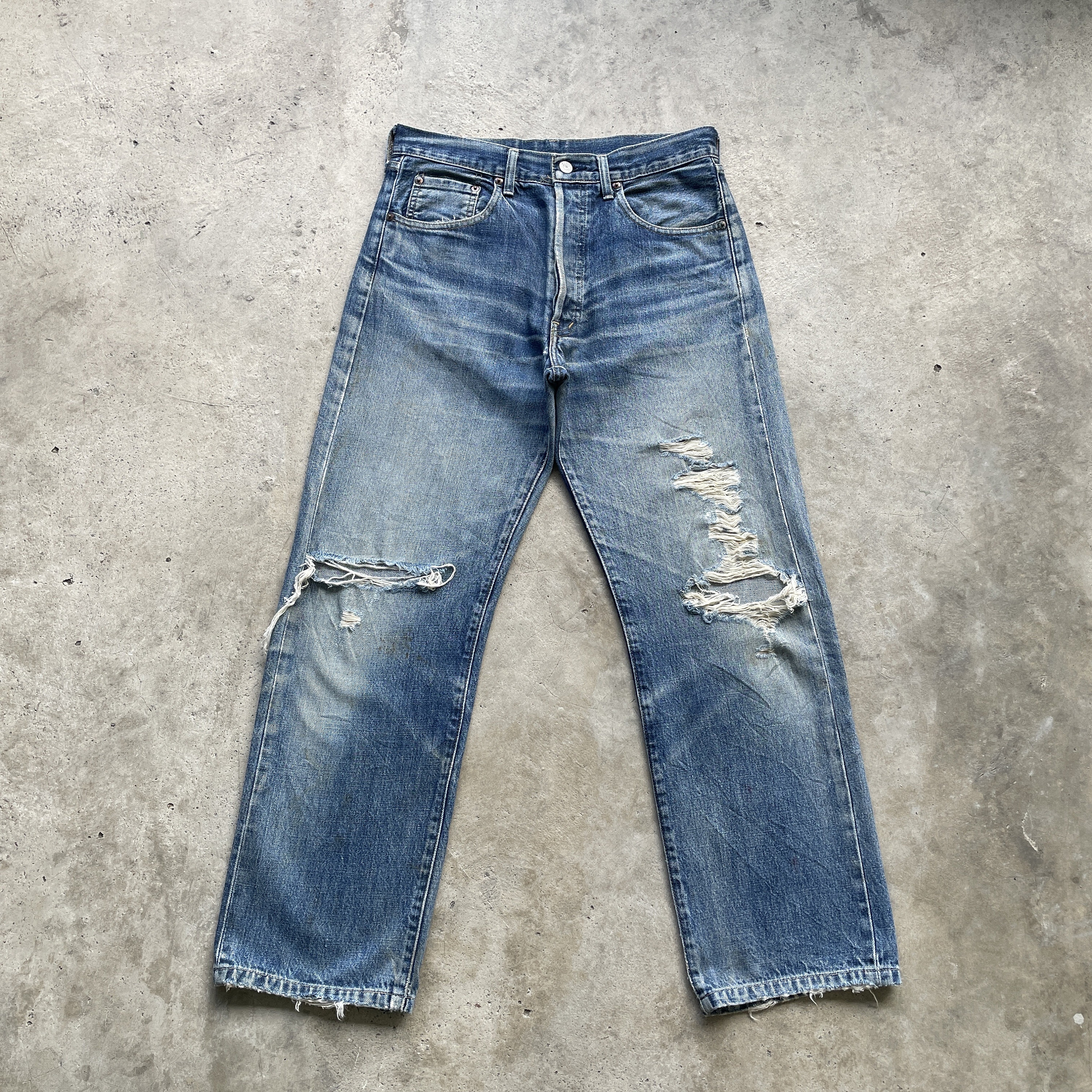 Vintage Levi's 503 Big E Distressed Denim Selvedge Jeans Pants W31x28.5