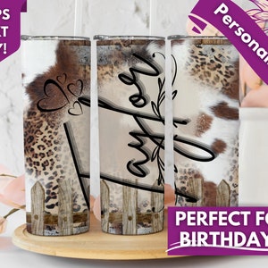 Personalized Cow Print Tumbler - Personalized Cheetah Print Tumbler - Personalized Gift For Women - Gift For Her For Birthday - Cow Print