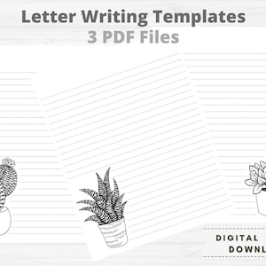 JW Plantillas de escritura de cartas de plantas suculentas de cactus en blanco y negro - Descarga digital PDF