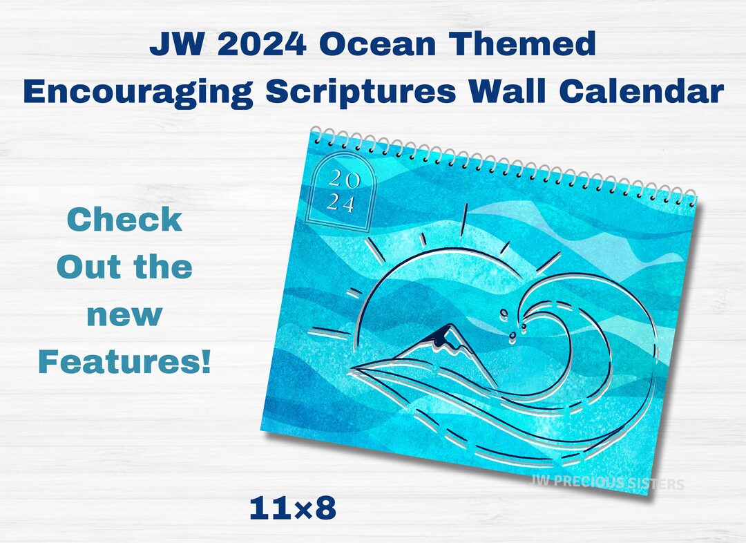JW 2024 Ocean Themed Wall Calendar With Encouraging Scriptures for