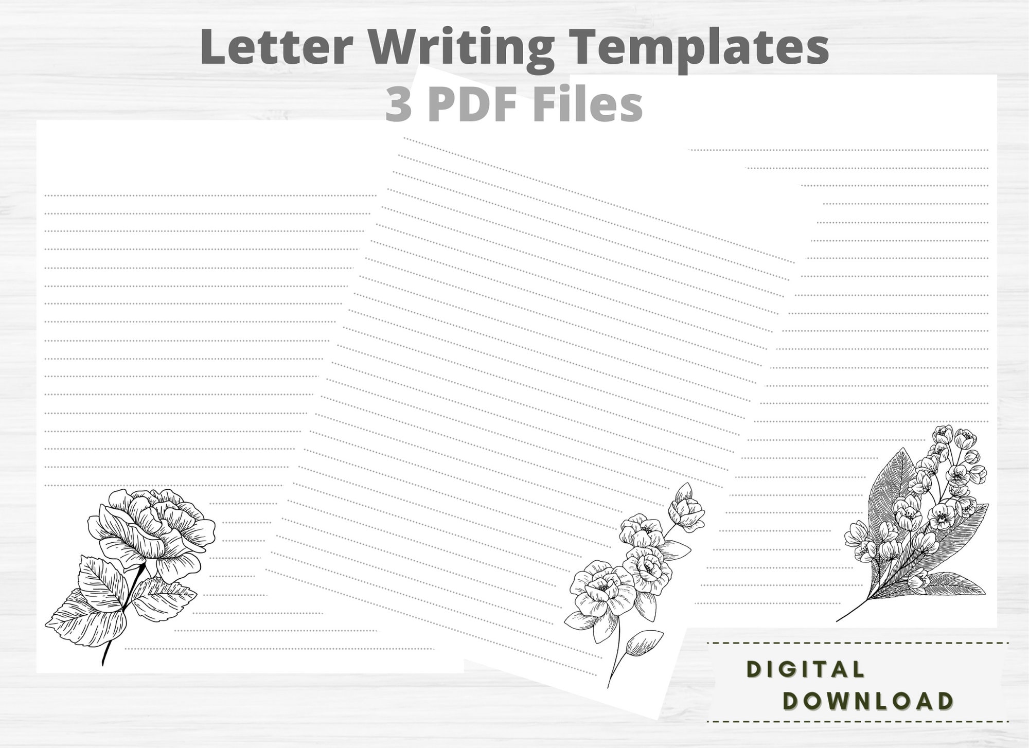 JW Black & White Floral Letter Writing Templates PDF Digital Download