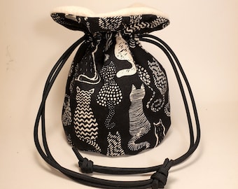 Bolsa de dados de algodón con diseño de gato blanco y negro: bolsa para objetos coleccionables