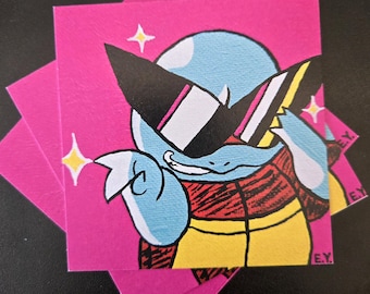 Póster de Pokémon con lentes de sol del Escuadrón Squirtle (10 x 10 cm) en letra pequeña