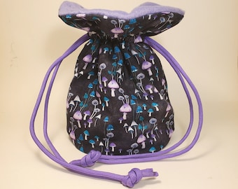 Bolsa de dados de hongos, bolsa de algodón con cordón y diseño cottagecore