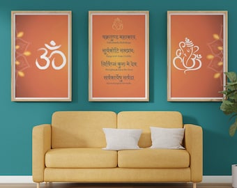 Om Ganesha Mantra Wand Kunst: Spirituelle Wohn Dekoration (3er Set) (Digitaler Download)
