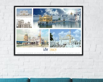 Panj Tacht des Sikhismus | Gurmukhi Punjabi Geschenk | Digitales herunterladbares Poster | Sikh-Erbe