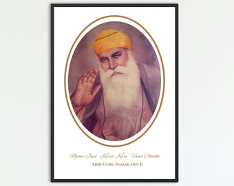 Guru Nanak Dev Handmade Portrait | Vintage Digital Poster