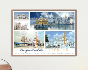 Fünf Takhts des Sikhismus | Digitales Poster Download | Sikh Erbe | Punjabi Geschenk