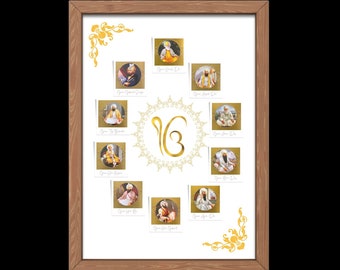 Ten Sikh Gurus Poster: Sikhism Spiritual Leaders Art (Digital Download)