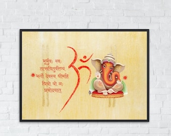 Ganesha Gayatri Mantra Wandkunst: Modernes Om Dekor (Digitaler Download)