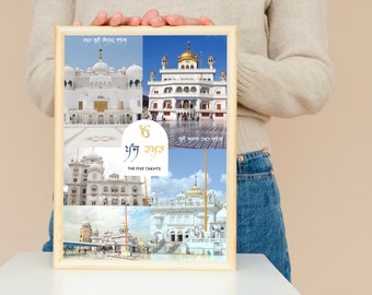 Sikh Gurudwaras | Panj Tachts | spirituelle Wandkunst | Religiöses Geschenk | Digitaler Download