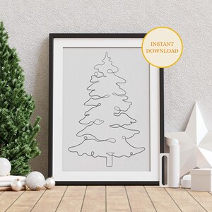 Christmas Tree One Line Art | Minimal Christmas Print, Simple Poster, Winter Decorations, Holiday Gift, Printable File, Digital Download