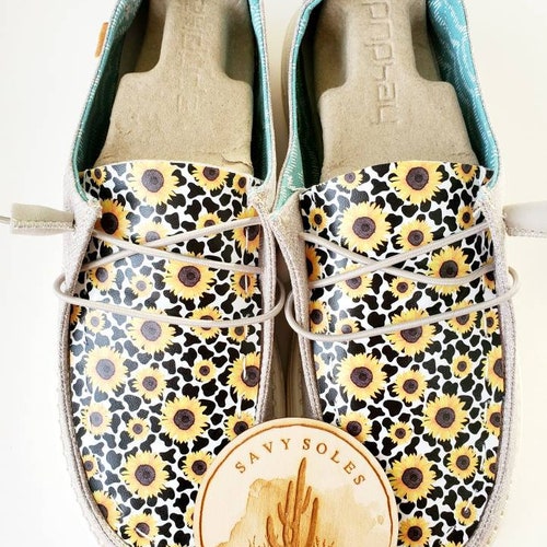 Black cow print sunflowers sun flowers summer Custom Hey dude shoes Dudes FREE SHIP country farm