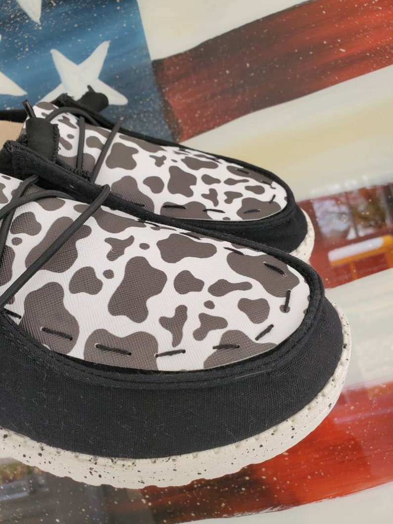 Black and White Cow Print Farm Hey Dudes Custom Hey Dude Shoes Etsy