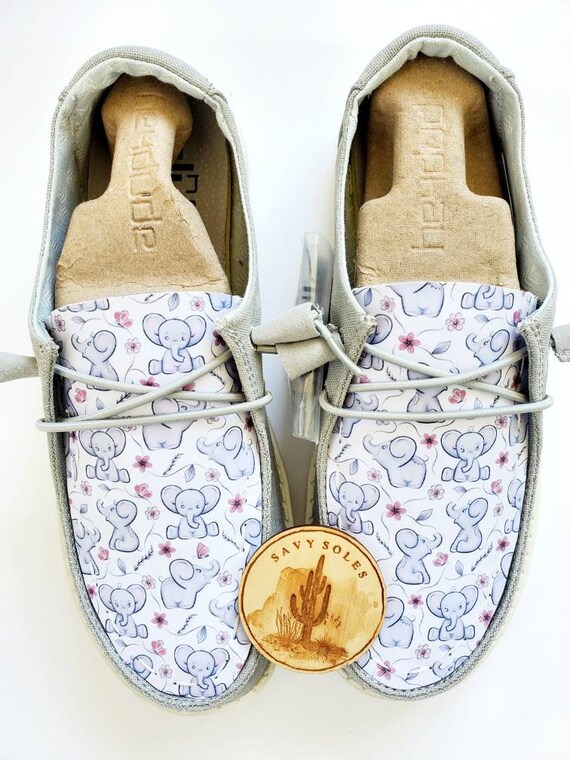 Grey Pink Elephants Dumbo Flowers Custom Hey Dude Shoes Hey Dudes Women's Youth