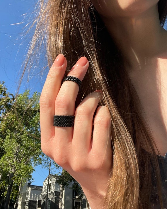 Opaque Black Matte Seeded Dead Rings Set of 2 Dead Woven - Etsy