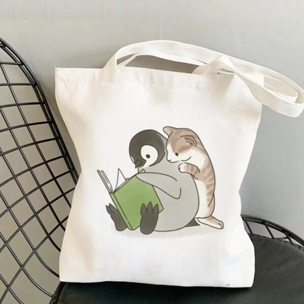Penguin Tote Bag - everyday tote bag - grocery bag - penguin bag - canvas bag - eco friendly bag