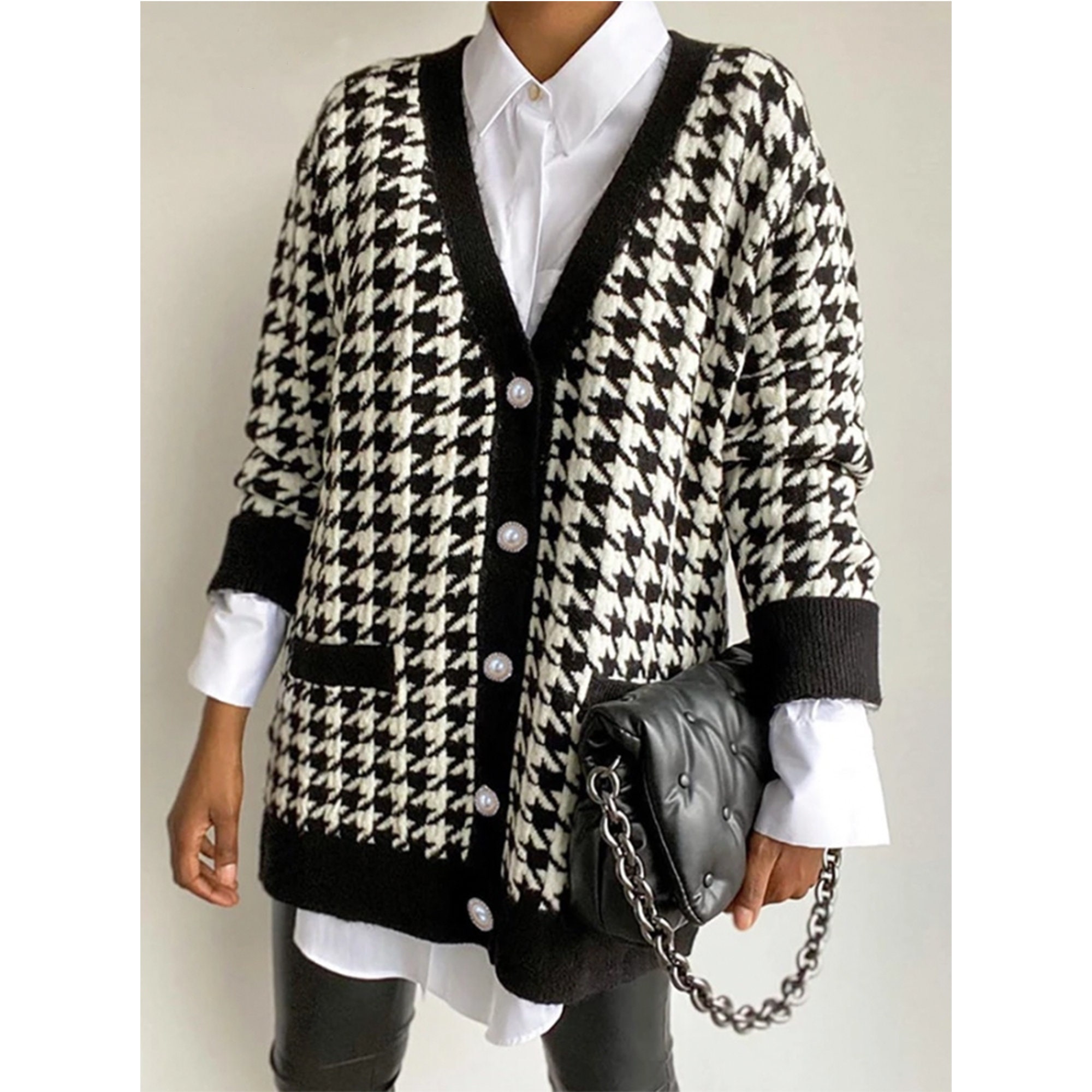 Ladies black and white cardigans cheap