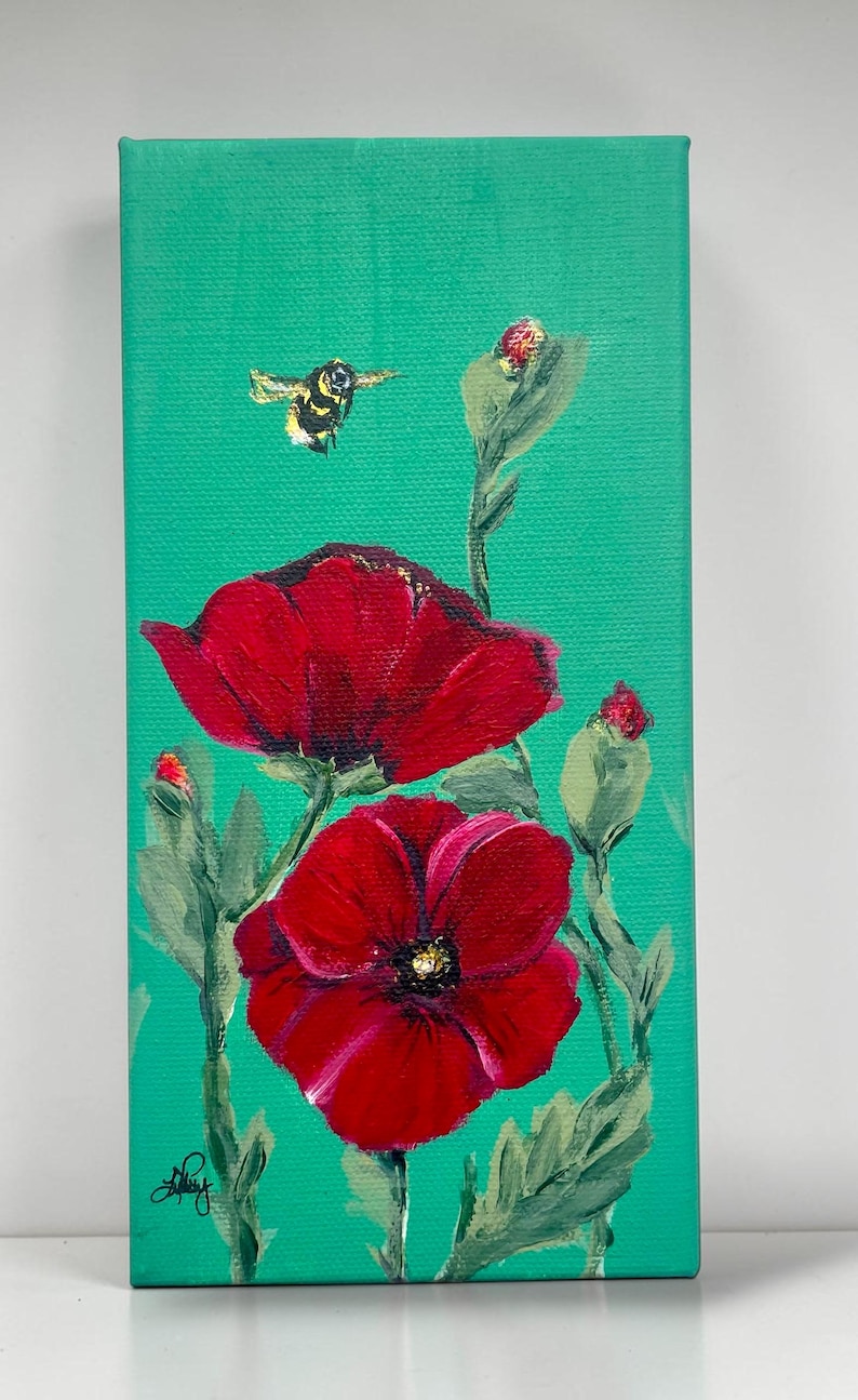 Poppies & Pollinators Original Acrylbild auf Leinwand | Roter Mohn ...