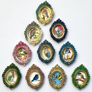 One-of-a-Kind Mini Ornate Bird Nature Art Frames A–J | Original Watercolor & Giclée Miniatures | Hand-Painted Resin Frames | Ready to Hang