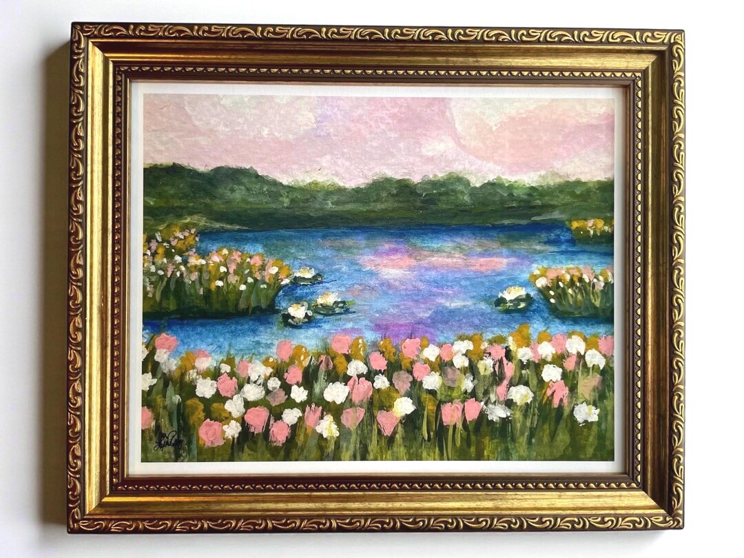 Pink Sky Marsh Landscape Giclée Print, Romantic Lake Cottage Wall Art ...