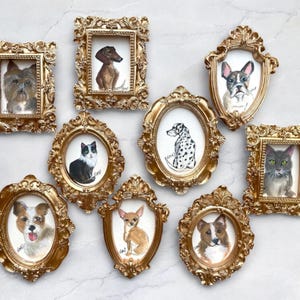Pet Portrait painting, miniature framed Custom dog art, gallery wall art, vintage cat painting, pet memorial keepsake, personalized pet gift