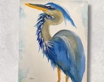 Great Blue Heron Watercolor Print | 8x10 Giclee Art | Bird Wall Decor | Coastal Nature Painting | Marsh Bird Illustration | wildlife Artist