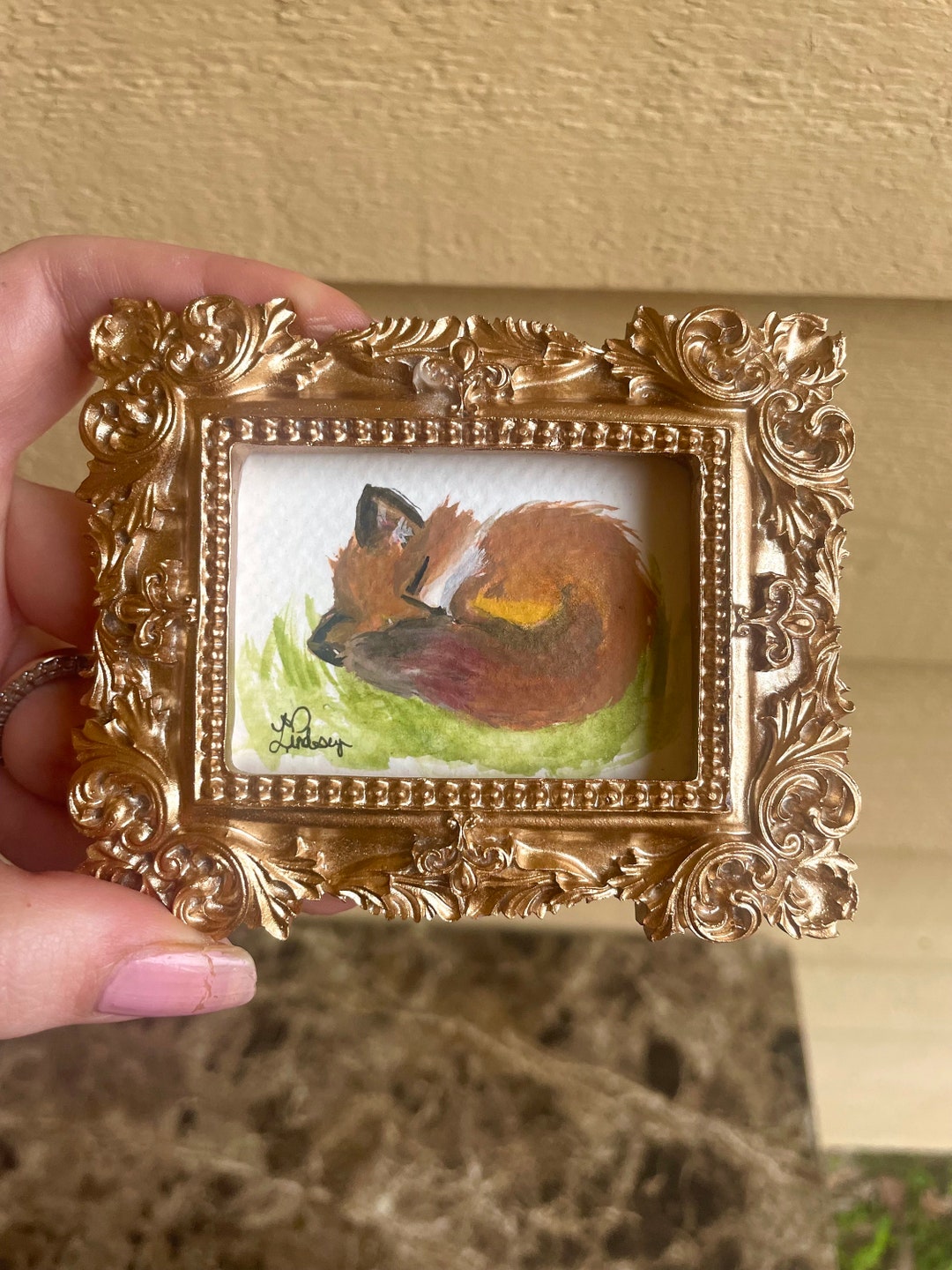 Fox Painting Framed, Miniature Framed Fox, Framed Gold Ornate Wall Art ...