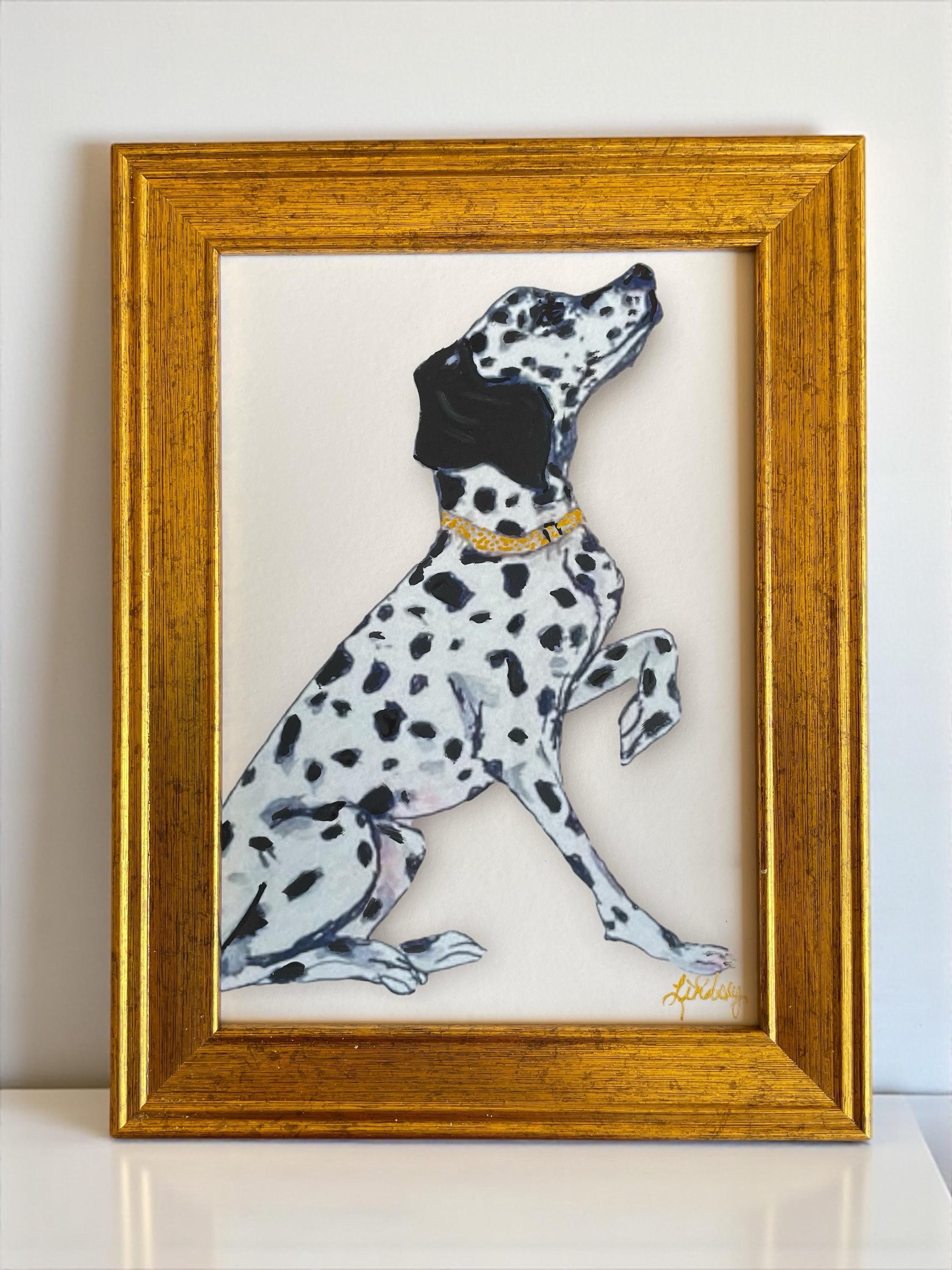 ダルメシアン柄：ミニチュアのヴィンテージ風額入り犬の絵画 - Etsy 日本