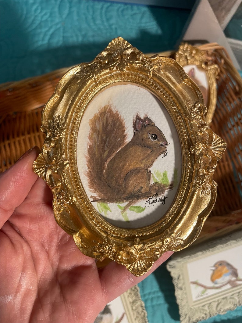 Woodland Animal Collection, Miniature Framed Art, Framed Gold Ornate Wall Art Painting, Fox Gift