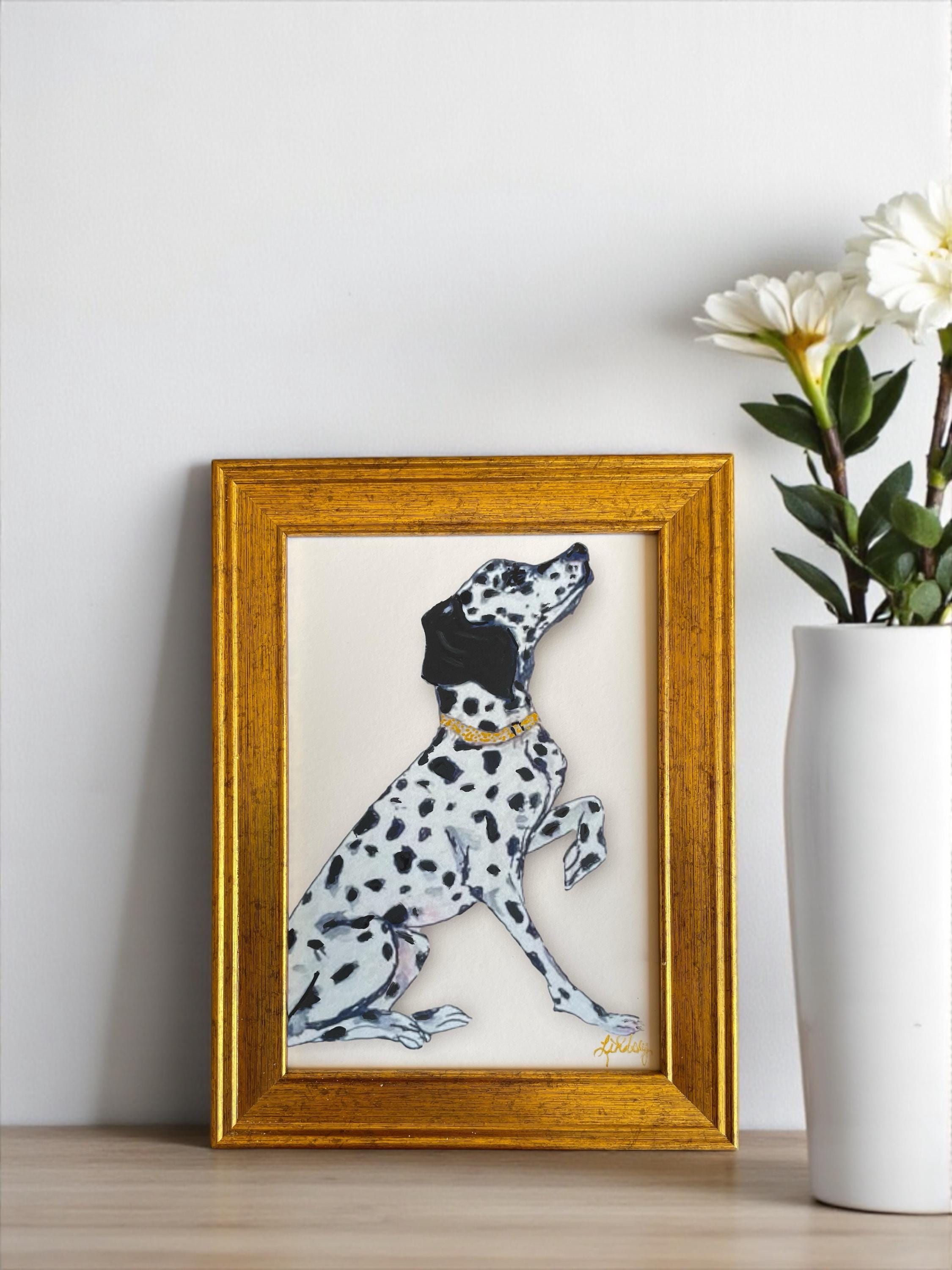 ダルメシアン柄：ミニチュアのヴィンテージ風額入り犬の絵画 - Etsy 日本