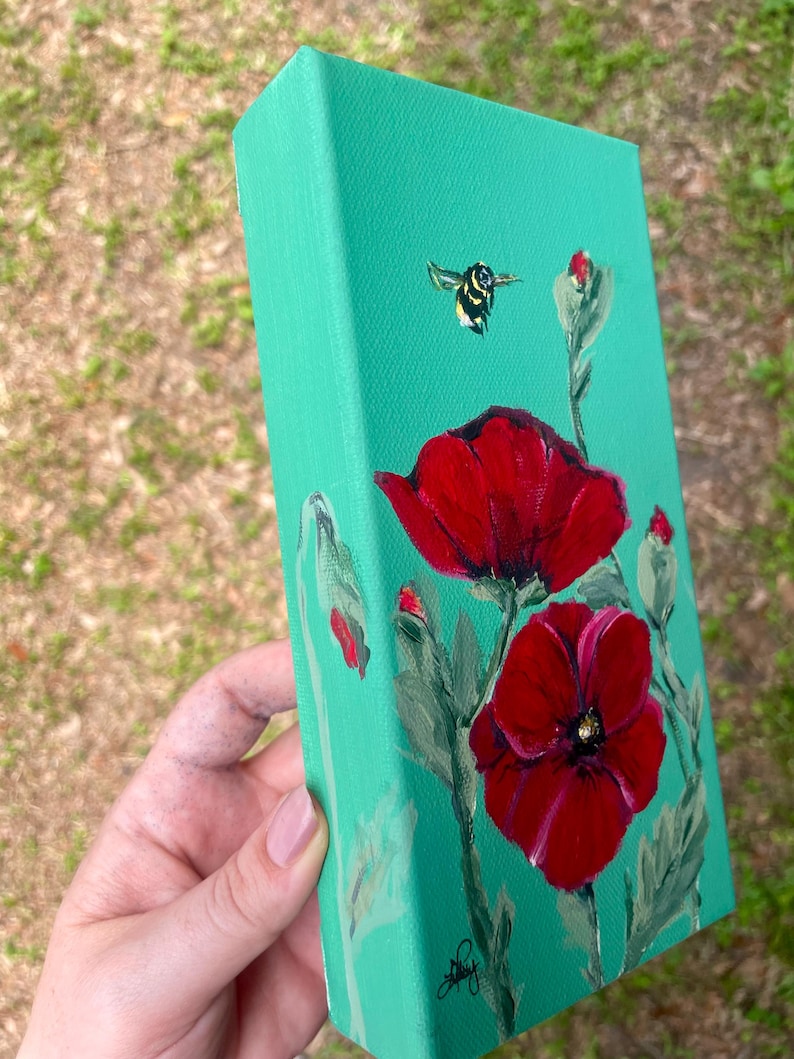 Poppies & Pollinators Original Acrylbild auf Leinwand | Roter Mohn ...