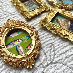 Mini Sardine Giclee Print: Whimsical Fish Painting in Gold Leaf Frame image 4