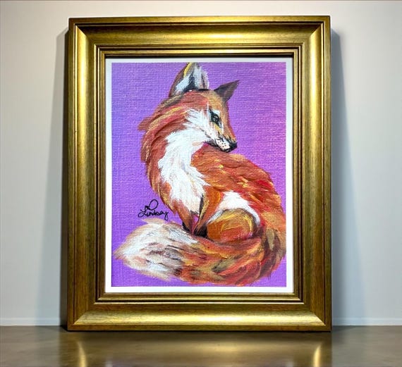 気まぐれなキツネのジクレー版画：紫の装飾、ゴールドフレーム