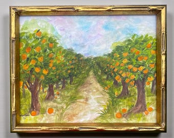 Framed Florida Orange Grove Giclee Print: Vintage Landscape Wall Art