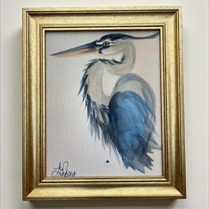 Great Blue Heron Giclée Print – Coastal Bird Wall Art | 8x10 Watercolor-Style Wildlife Painting | Unframed or Framed Gold | Vintage wall