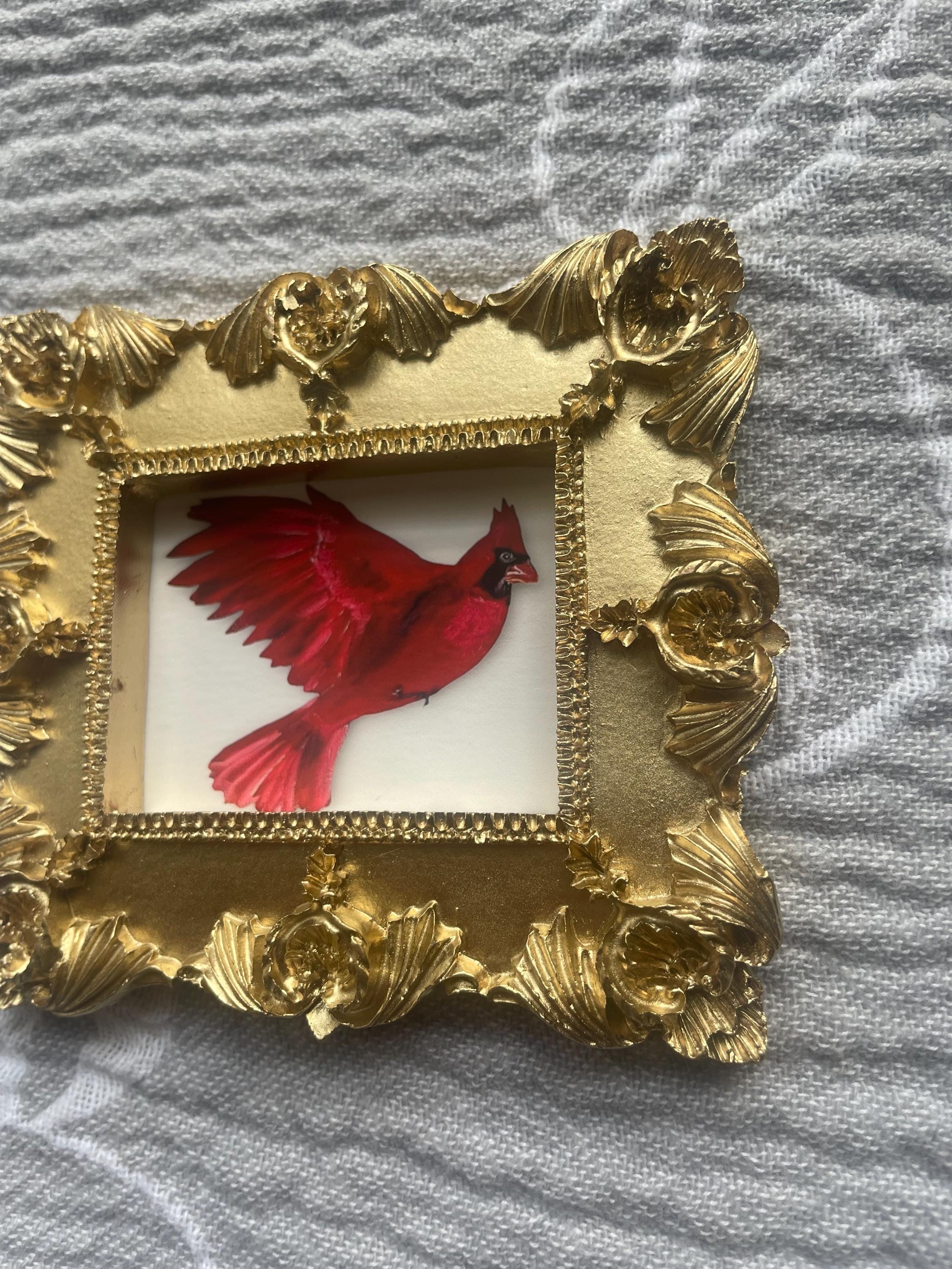 Framed Cardinal Art Print Miniature | Red Cardinal Bird Giclée | Ornate ...