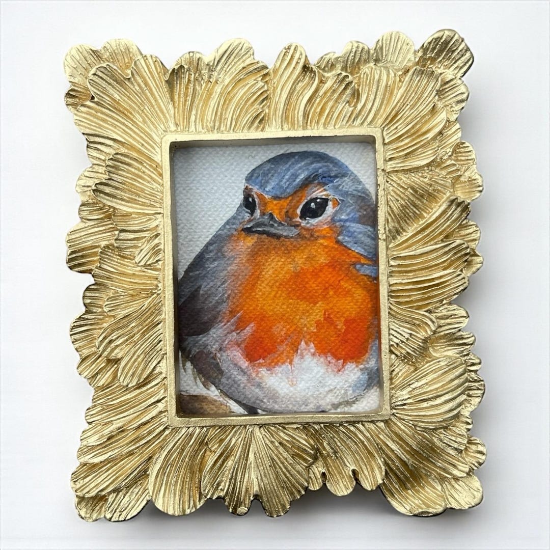 Mini Framed Robin Print: Vintage Style Watercolor Giclee, British Bird ...