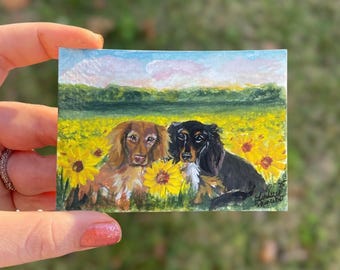 Hand Painted Pet Portrait Landscape: Custom Miniature Framed Watercolor