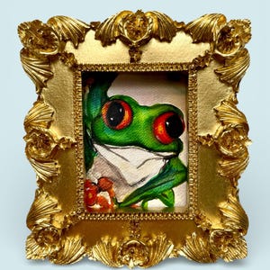 Framed Tree Frog Watercolor Print: Miniature Rainforest Cottagecore Art