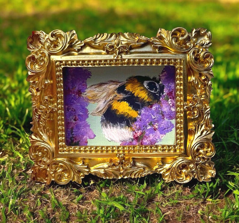 Bumble Bee Watercolor Giclee Print • Mini Framed Bee Art • Gold Ornate ...