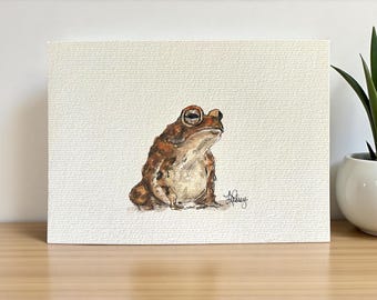 Pintura original de acuarela de sapo americano • Arte de vida silvestre • Ilustración realista de sapo • Obra de arte única