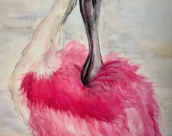Roseate Spoonbill print, Original spoonbill watercolor painting, framed spoonbill art, bird lovers, pink bird gifts, Florida artist